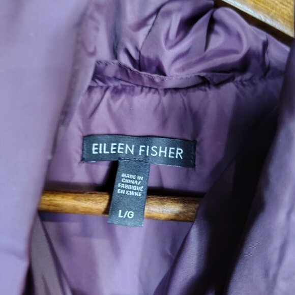 Eileen Fisher Coat Womens Large Maroon Down Parka Hooded Winter Oversized Preppy - Picture 14 of 15